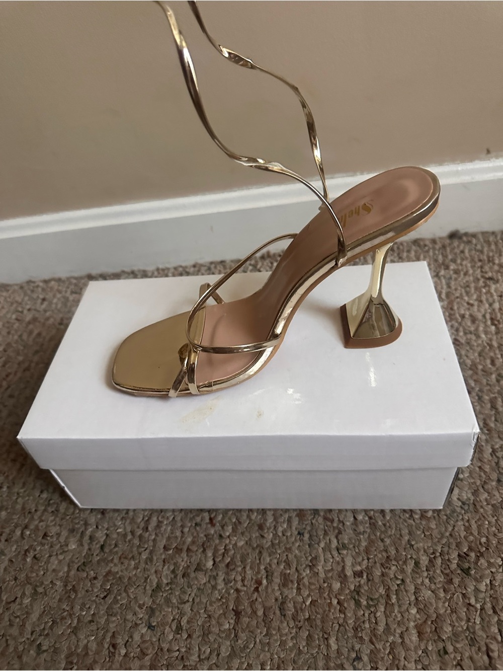 Shimmery Gold Strappy Heel Sandal
